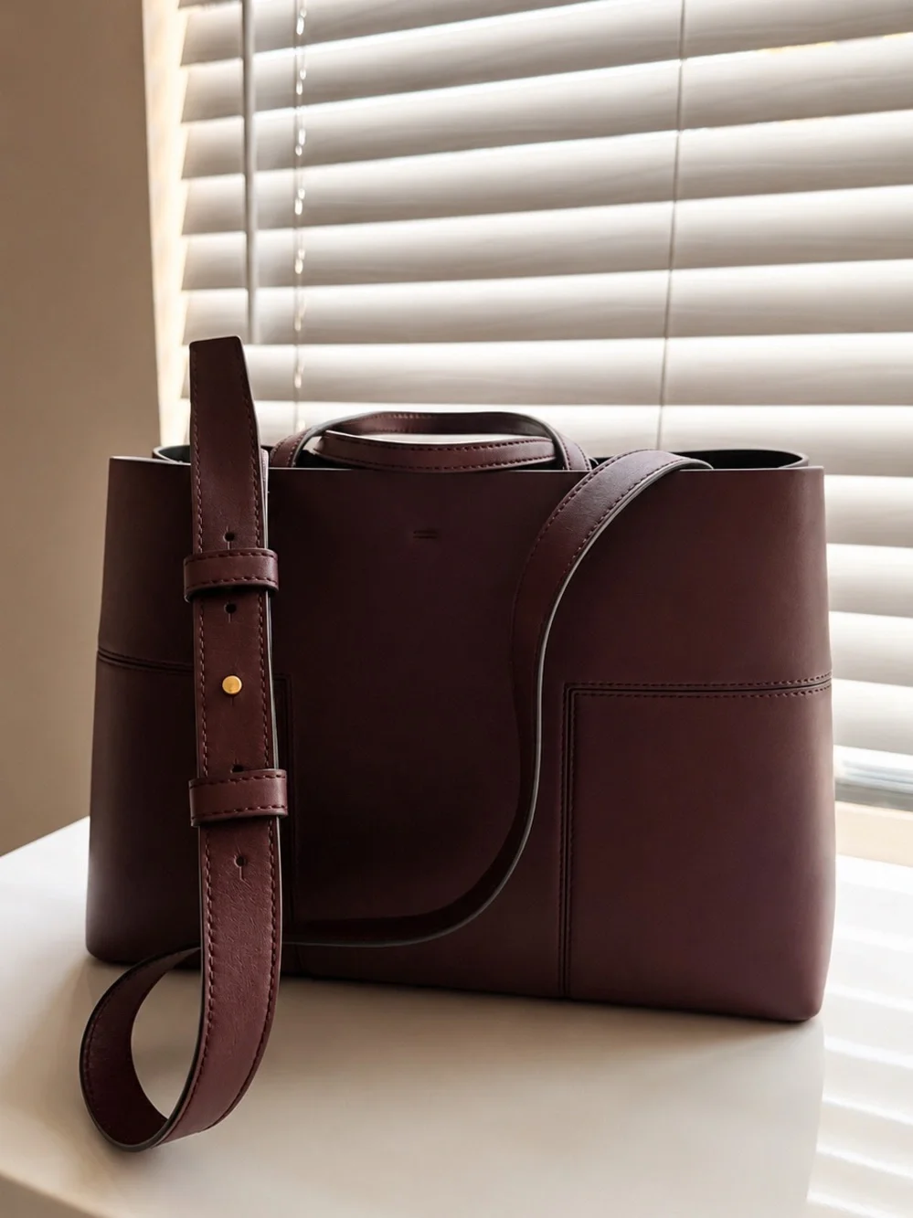 Tory Burch Smooth Leather Tote in Burgundy